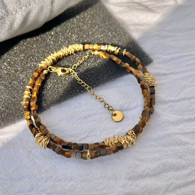 Wholesale Natural Tiger Eye Maillard Beaded Sweater Necklace